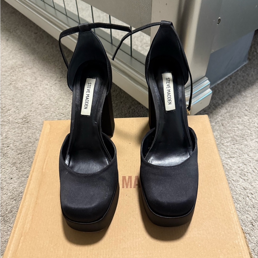 Steve Madden Black Platform Ankle-Strap Heels